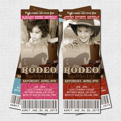 the ticket for rodeo night is shown with an image of a cowgirl on it