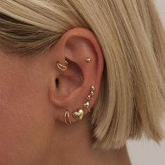 a close up of a person with ear piercings on their left and right ears