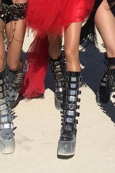 SAND WARRIOR CYBER GOTH platform boots – Harmonia Sand Warrior, Burning Man Boots, Outfits Coachella, Goth Platform Boots, Afrika Burn, Goth Platforms, Festival Attire, Burning Man Fashion, Burning Man Outfits