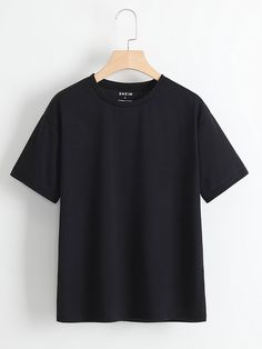 Black Basics  Short Sleeve Polyester Plain  Embellished Slight Stretch Summer Women Tops, Blouses & Tee Cheap Black Men's Shirt, Cheap Collared Relaxed Fit T-shirt, Cheap Men's Black Shirt, Cheap Plain Collared Shirt, Cheap Black Button-up Shirt, Cheap Basic Crew Neck T-shirt, Cheap Collared T-shirt With Relaxed Fit, Cheap Casual T-shirt, Cheap Unisex Short Sleeve T-shirt