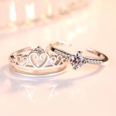 Size: Adjustable Opening Fashion Element: Crown Style: Fashion OL Two Piece Ring, Simple Crown, Star Celestial, Abstract Jewelry, Silver Statement Earrings, Couple Wedding Rings, Tiny Earrings, Jewelry Wedding Rings, Cuff Rings