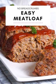 meatloaf on a white plate with ketchup