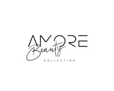 the logo for amore beauty collection, which features black and white lettering on a white background