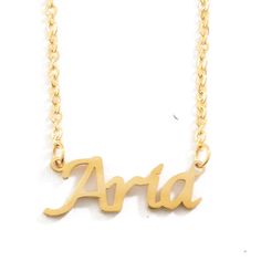 "Gold Plated Personalised Necklace Pendant A Wonderful Gift for Mother's Day, Birthdays, Thank You, Wedding, Engagement or any other Special Occasion *~ comes with Free Gift Box & Gift Bag ~* Exceptionally High Quality Solid Product at an Amazing Price! ~ Tested & Certified by the UK's Largest Assay Office ~ Necklace Thickness : 1mm approx Necklace Height : 5-8mm approx Necklace Width : 30mm to 70mm approx, depends on how many letters are in the name. Weight : 5g to 10g depending on the Aria Name, Office Necklace, Personalised Necklace, Custom Name Necklace, Box Bag, Rose Gold Necklace, Christmas Gifts For Her, Gold Plated Chains, Personalized Necklace