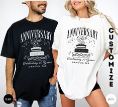 Anniversary shirt for couples looking to celebrate their special milestone in style! This customizable t-shirt features a charming anniversary cake design with options to personalize the text and candle count, making it perfect for any year (10th, 20th, 50th, etc.) of celebration.  (CV_0186) HOW TO ORDER: Step 1:  Please check and review all listing details and photos. Step 2: Select your shirt - Style/Color (Ex: Black) Step 3: Select your shirt - Size (Ex: S) Step 4: Add any requests in the "Add your personalization" box (if required). Step 5: Select the quantity (If available). Step 6: Click ADD TO CART. For multiple items go back to the listing and repeat the steps. PRODUCT DETAILS: COMFORT COLOR 1717 ●Unisex Relaxed Style Fit ●Medium fabric (6.1 oz/yd² (206.8 g/m ●100% ring-spun cotton Affordable Customizable Anniversary T-shirt, Corporate Anniversary Shirt, Anniversary Cake Designs, Couples Custom, Text Shirt, Anniversary Shirt, Couples Anniversary, Anniversary Gifts For Couples, Matching Couple Outfits