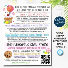 a flyer for the school's upcoming graduation party with candy and lollipops