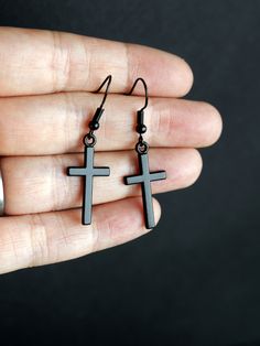 ♥ 10% off when you buy two pairs of earrings. Use code 10OFFTWO at checkout. ♥ Lovely and delicate Black Cross Shaped Earrings, Black Christian Cross Earrings. Cross charms are black toned and 2.5 cm (25 mm / 1 inch approx) length by 1.3 cm (13 mm / 0.5 inches) width. The Earring hooks are black toned.   Please see photo for details.  Thank you for looking! Earrings Cross, Black Cross, Christian Cross, Cross Earrings, Cross Jewelry, Earrings Black, Cross Charms, Earring Hooks, Jewelry Earrings Dangle