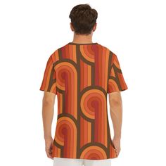 Retro T-Shirt Men, 100% Cotton T-shirt, Retro Shirt, 60s 70s Style Shirt, Men's Vintage Style Shirt, Orange Geometric Tshirt, Mod 60s TshirtDesigned in California, Handmade to order from overseasI designed this T-shirt for those who loves retro style t-shirts. It has a crew neckline and short sleeves. A comfortable 190 GSM 100% cotton material. A cool and unique mod 60s geometric print t-shirt in orange and brown, perfect with wide leg jeans, leather pants or any chino pants. Put a jacket over i Retro Orange Crew Neck T-shirt, Retro Relaxed Fit Short Sleeve T-shirt, Cotton Tops With Retro 70s Print, 70s Inspired Cotton Tops With Retro Print, Retro Brown Crew Neck T-shirt, Orange Cotton Top With Retro Print, Retro Brown Short Sleeve T-shirt, Vintage Orange Short Sleeve T-shirt, White Retro Print Tops