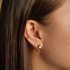 Elegant Small Hoop Piercings, Tarnish Resistant, Classic Gold Small Hoop Piercings, Trendy Small Hoop Gold-tone Jewelry, Small Hoop Gold-tone Pierced Earrings, Chic Gold-tone Small Hoop Earrings, Gold Ear Cuff, Mini Hoop Earrings, Solid Gold Earrings, Earring Ideas