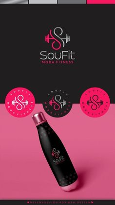 a bottle of liquid on a pink and black background with the words souffit