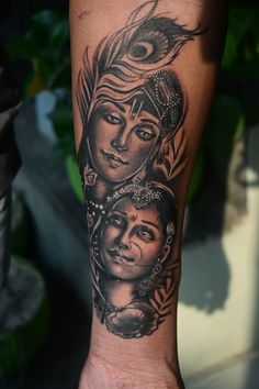 Realistic potrait of Radhe krishna.. Krishna Tattoo, Band Tattoos, Lion Head Tattoos, God Tattoos, Religious Tattoo, Original Tattoos, Beautiful Wallpaper For Phone, Head Tattoos, Band Tattoo