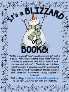 an image of a snowman with the words it's a blizzard of books