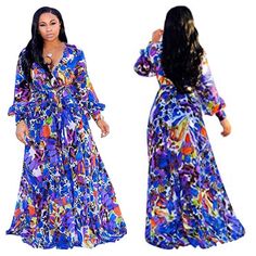 This is a beautiful lovely stylish Boho Chiffon Dress. It is available in both short sleeves and long sleeves. It has a deep v-neck line, a floral pattern, is floor length, has a belted waist, and is available in multiple color patterns. This is a plus size item available in sizes Small to 2XLarge. ✨💢You can add an under garment or tank top to make the chest area modest.💢✨ This item ships to US addresses within seven days. Size Information: There are 5 sizes (S/M/L/XL/XXL) available for the dr Boho Chiffon Dress, Fashion For Petite Women, Floral Print Dress Long, Curvy Dress, A Plus, Spring Dress, Multiple Color, Floral Maxi, Spring Dresses