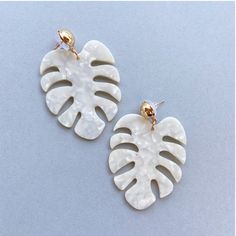 Monstera Tropical Leaf Statement Earrings Same Day Shipping Bundle And Save! Pet & Smoke Free Home! Please Check My Closet For Tons Of Cute Accessories Instagram: @Haveit.Wearit.Loveit Handmade White Leaf-shaped Jewelry, Trendy White Pierced Earrings, Handmade White Leaf-shaped Earrings, White Leaf-shaped Earrings With Ear Wire, White Leaf-shaped Jewelry Gift, Lion Earrings, Gold Candy, Akoya Pearl Earrings, Silver Star Earrings