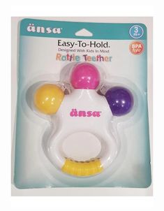 an easy to hold rattle - teeth toy in its packaging