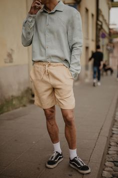 Casual linen shorts with an elastic band, drawstring waist, and pockets on the side. These pants are both comfortable and easy to pair. *This item can take up to 2-4 weeks to ship as it is made to order for you. Linen Men, Clothes Summer, Linen Shorts, Linen Dresses, Sustainable Clothing, Linen Clothes, On The Side, Summer 2024, European Fashion