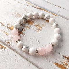 Marble Bracelet, Intention Bracelets, Aromatherapy Bracelet, Bracelet Stacking, Stone Bracelets, Rose Quartz Bracelet, Bracelets Diy, White Howlite, Yoga Jewelry