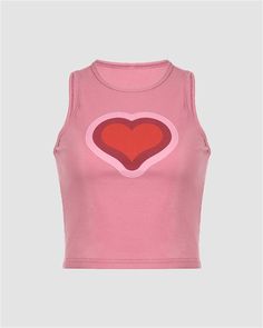 Details: Tank top with front heart designTop Length: CroppedSleeve Length: SleevelessMaterials:35% Cotton + 60% Polyester + 5% Spandex Perfect Heart, Heart Tank Top, 90s Hip Hop Fashion, Outfits 90s, Outfit 90s, 90s Vibes, Summer Essential, Maxi Dresses Casual, Crop Top Blouse