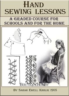 the cover of hand sewing lessons, with an image of a woman sitting in a chair