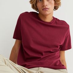 H&M | Women's Trend Cotton T-Shirt Color: Burgundy Size: 4 Details: 100% Cotton Condition: Nwot H&m Summer Shirt For Everyday Wear, Basic Everyday H&m Tops, H&m Casual Relaxed Fit Top, Basic H&m Tops For Everyday, Casual Cotton Tops By H&m, H&m Cotton Shirt For Everyday Wear, H&m Cotton Tops With Relaxed Fit, Basic H&m Tops, H&m Cotton T-shirt With Relaxed Fit