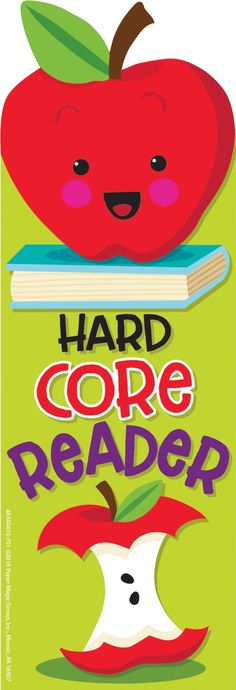 an apple and book with the words hard core reader