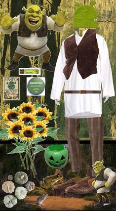 an image of a costume with sunflowers and other items