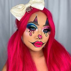 A sexy, cute look for all you gals to try and be a cute sexy clown Girl Clown Makeup, Clown Makeup Ideas, Easy Clown Makeup, Creepy Clown Makeup, Makeup Ideas For Halloween, Joker Makeup