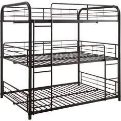 a metal bunk bed with four levels on the bottom and one level above it, against a white background