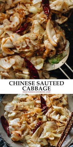 chinese sauteed cabbage with chopsticks in the foreground and on the right