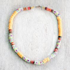 Ghanaian artisan Mary Dzidzienyo designs jewelry that is extraordinary and sustainable at the same time. She handcrafts this multicolored necklace from recycled glass and plastic beads threaded onto a nylon cord and with a brass hook clasp that will add life to your outfits. The necklace is called Selah , which means "listener" in the Ghanaian Ewe language. Wristband Bracelet, Recycled Glass Bead, Brass Hook, Beaded Dangle Earrings, Glass Bead Necklace, Plastic Beads, Jewelry Packaging, Beaded Dangles, Recycled Glass