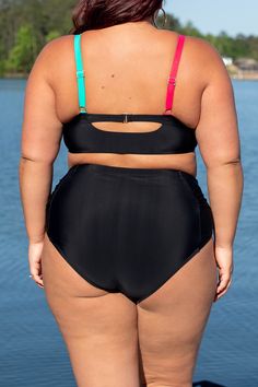 swimwear, swim bottoms, black, solid High Waist Black Swim Skirt For The Beach, Black High Waist Tankini For Pool, Black High Waist Swimwear For Poolside, Black Swim Skirt For Pool And Beach Season, Black Swim Skirt For Pool, High Waist Black Swim Skirt, Black High Waist Swim Skirt For Beachwear, Black Bottoms For Sunbathing Beach Season, Black Bottoms For Sunbathing During Beach Season