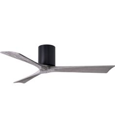 a black ceiling fan with two blades on it's blades and the blades are pointing upward