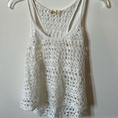 Super Cute For The Beach Or Over Another Tank Great For Summer Time Never Worn White Crochet Trim Top For Beach Season, White Crochet Lace Top For Beach Season, White Crochet Top For Beach Season Day Out, Summer Lace Tops With Open Knit, White Knit Casual Tank Top, Summer Lace Open Knit Tops, Summer Lace Top With Open Knit, White Summer Crochet Top With Crochet Trim, White Crochet Trim Summer Top