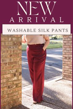 Don't let the fear of ruining your silk keep you from enjoying it. Our women's silk pants are not only luxurious but also washable. Choose from classic black, earthy olive green, or vibrant wine to add a touch of elegance to your outfit. Perfect for the woman who loves to combine style with practicality. #silkpants #washablesilk #silkoutfit #classy #classysilkoutfits #silkpantsoutfitclassy Silk Wide Leg Pants With Elastic Waistband For Work, Silk Wide Leg Pants With Elastic Waistband, Wide Leg Silk Pants With Elastic Waistband, Silk Bottoms For Work, Elegant Full Length Rayon Pants, Elegant Satin Tapered Leg Pants, Elegant Viscose Tapered Leg Bottoms, Elegant Tapered Leg Viscose Bottoms, Elegant Relaxed Fit Viscose Bottoms