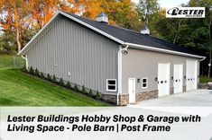 a garage with two doors on the front and side of it