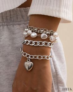 Ebeek - Exquisite Set of 5 Beaded Studded Heart Pattern Chain Bracelets Metal Heart-shaped Beaded Bracelets For Valentine's Day, Heart-shaped Metal Beaded Bracelets For Valentine's Day, Metal Heart-shaped Beaded Bracelet For Valentine's Day, Silver Beaded Heart Charm Bracelet, Silver Beaded Heart-shaped Charm Bracelet, Silver Beaded Charm Bracelet With Heart Shape, Silver Heart-shaped Beaded Charm Bracelet, Silver Heart-shaped Alloy Bracelets, Metal Heart Beads Bracelets For Party