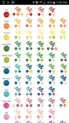 the different colors of paint are shown in this image, and there is also a color chart for each one