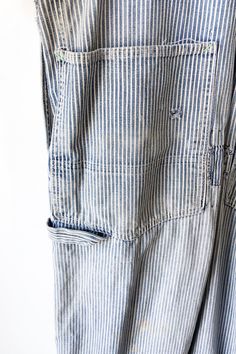 Vintage Big Smith Striped Repaired Overalls. Good condition with patches and repairs that lend to the overall style of the overalls. Light-wash railroad stripe overalls with straight leg and pockets. No marked content, feels like cotton, machine wash cold. No marked size, fits M/L best. Approx. Measurements: Waist: 19 1/2" Inseam: 28 1/2" Overall Style, Thrift Shopping, Shopping List, Work Wear, Overalls, Straight Leg, Repair