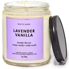 Nwt. White Barn Is Sold Through Bath And Body Works. The Lavender Vanilla Mason Candle Has One Wick And Is 7 Oz. This Candle Smells Like A Dreamy Bedside Bouquet. The Candle Has Scent Notes Of: Lavender Blossom Creamy Vanilla White Woods Burns For 25-45 Hours Lavander Candle, Lavendar Candle, Lavender Vanilla Candle, Wood Scented Candles, Lavender Blossom, White Barn Candle, Coconut Candle, Candle Smells, Winter Scents