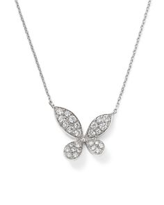 Pave diamonds deck out a darling butterfly pendant poised on a 14K white gold necklace. Elegant White Gold Butterfly Pendant Necklace, White Diamond Butterfly Necklace, Elegant White Diamond Butterfly Necklace, Elegant White Gold Butterfly Necklace With Cubic Zirconia, Elegant White Gold Butterfly Necklace With Diamonds, Elegant White Gold Diamond Butterfly Necklace, Fine Jewelry Butterfly Shaped Diamond Necklace, Fine Jewelry Diamond Butterfly Necklace, Formal White Gold Butterfly Necklace