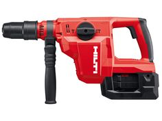 a red and black electric drill on a white background