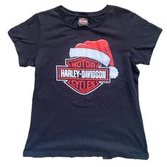 Harley-Davidson Christmas T-Shirt Kids Size 4 New Without Tags Never Been Worn Black Winter Holiday T-shirt, Black Short Sleeve T-shirt For Winter, Black Holiday Tops With Letter Print, Black Holiday Top With Letter Print, Black Tops With Letter Print For Holiday, Black Cotton Holiday Top, Black Christmas Tops With Letter Print, Black Graphic Tee For Winter, Black Christmas Holiday Top