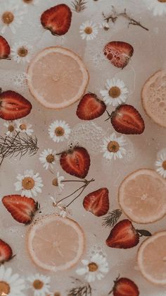 the cover of aesthetic wallpaper part 2 with strawberries and daisies on it