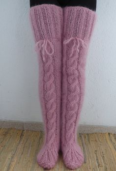 Hand knit mohair socks in pink.Very soft,cozy,fluffy and warm.Very good choice for you... Material - mohair  Colour  - pink Aproximately Measurements of the item in the picture : ( the price may vary because of the different size you want to buy ) All the measurements are taken with the item flat and not streched   - Length - 90 cm / 36 ''   - Foot - 26 cm / 10,4 '' Please check carefully the described measurements before you decide to purchase this item.   Thank you for your understanding. The price is for these measurements.For another measurements,write me. The same item may be ordered in different colours, material and measurements by your choice.  I ship worldwide with registered mail. THANKS FOR LOOKING! Bed Socks, Goth Fashion Punk, Thigh High Boots Heels, Leg Warmer, Mohair Cardigan, Thigh High Socks, Boot Socks, Cool Sweaters, Casual Socks