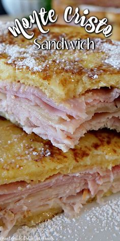 Two pieces of monte cristo sandwich stacked atop one another with bite taken out of top piece. French Toast Sandwich, Hp Sauce, Sandwhich Recipes, Best Sandwich Recipes, Monte Cristo Sandwich, Grilled Ham, Ham Sandwiches, Texas Toast, Ham And Cheese Sandwich