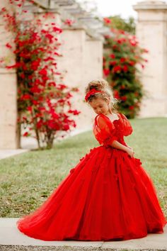 Beautiful Custom Handmade Princess Flower Girl Wedding Party Tulle Gown Bella Princess, Red Flower Girl, Baby Christening Outfit, Red Flower Girl Dresses, Girls Communion Dresses, Pageant Girls, Christening Outfit, Girls Pageant Dresses, Christening Dress