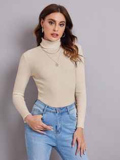 Turtleneck Ribbed Knit Sweater | EMERY ROSE Cheap Beige Stretch Sweater, Cheap Beige Winter Tops, Fair Skin Sweater Cream Color, Cheap Beige Winter Sweater, Cheap Fitted Cream Sweater, Luxury Long Sleeve Turtleneck For Spring, Cheap Crew Neck Knit Top For Winter, Cheap Trendy Fitted Sweater, Cheap Cream Winter Tops