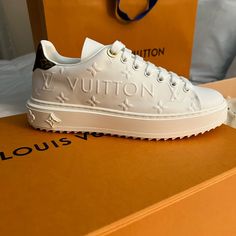 Brand New, Never Worn Louis Vuitton Time Out Sneakers. I'm Selling Them Because I Went On A Bit Of A Shopping Spree At Louis Vuitton When I Inherited Some Money, And I Went A Little Overboard. Send Me A Message If You Would Like More Pictures, Firm On Price. Af1 Louis Vuitton Off White, Luxury White Lace-up Air Jordan 4, Luxury Custom Sneakers For Men With Cushioned Footbed, Louis Vuitton Shoes Sneakers Woman, Lv Casual Shoes, Trendy Shoes Sneakers Luxury, Louis Vuttion Nike Air Force 1, Luxury Vintage Custom Sneakers For Men, Luxury White Low-top Nike Air Force 1