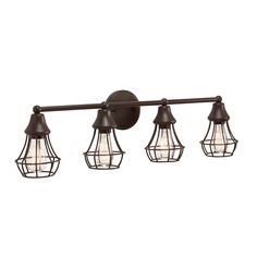 three light fixture with caged glass shades on an old - fashioned metal wall mount