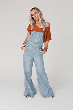 Milly Distressed Hem Wide Leg Overall - Denim | Three Bird Nest Levis Overalls Outfit, Wide Leg Overalls Outfit, Lady Aesthetic, Orange Outfits, Wide Leg Overalls, Three Bird Nest, Closet Candy, Orange Outfit, Casual Outfit Inspiration